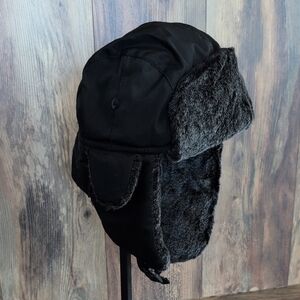 Black Faux Fur Lined Trapper Christmas Vacation Style Cousin Eddie Hat